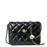 Genuine Leather Quilted Chain Crossbody Bag