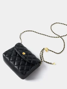 Genuine Leather Quilted Chain Crossbody Bag - Image 4