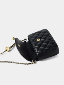 Genuine Leather Quilted Chain Crossbody Bag - Image 3