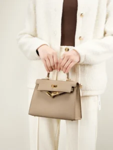 Mini Genuine Leather Kelly-Style Top Handle Crossbody Bag - Image 9