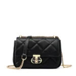 Small Quilted Leather Crossbody Purse with Gold Chain