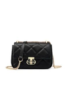 Small Quilted Leather Crossbody Purse with Gold Chain