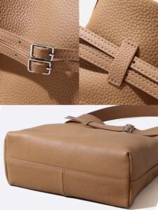 kelly style bucket tote bag in leather